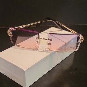 NIB Retro Pink Purple -ish and Gold Rimless Sunglasses